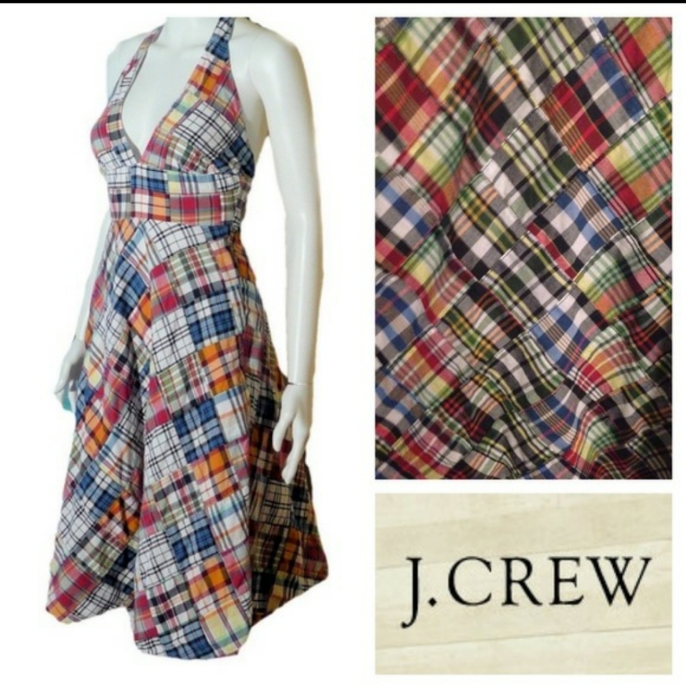J. Crew Madras/Plaid Patchwork Halter Dress